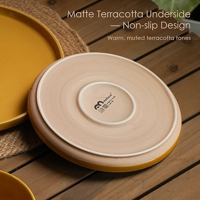 12 Pieces Farmhouse Stoneware Dinnerware Sets, Speckled Ceramic Plates and Bowls Set, Matte Terracotta Underside Ceramic Dishes Set for 4, Scratch Resistant Microwave & Dishwasher Safe (Ginger Gold)