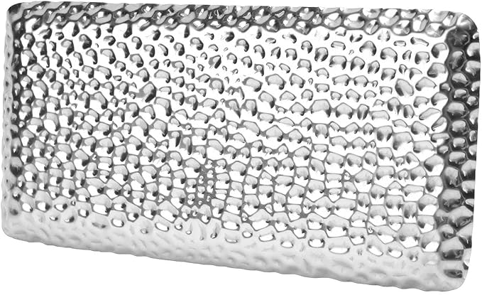 Stainless Steel Serving Tray 19.5x9.5cm Gold, Hammered Odorless Durable Metal - Elegant Decorative Tray, Multi Use for Living Room Kitchen Bedroom (Silver)