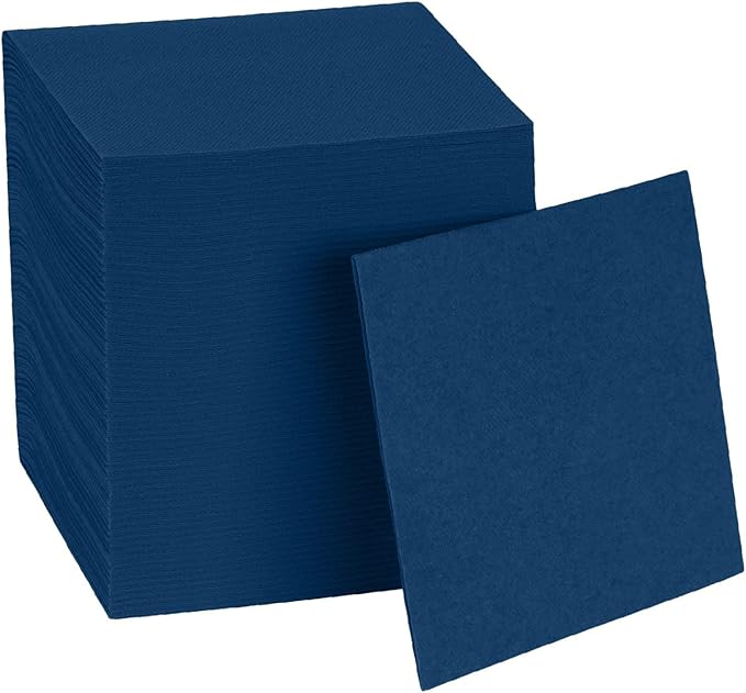 Disposable Blue Cocktail Napkins Paper - 4" x 4" High-End Linen-Like Beverage Party Square Paper Napkin Pack for Bar, Cafe, Restaurant, Christmas, Birthday, Wedding, Baby Shower - 100 Count
