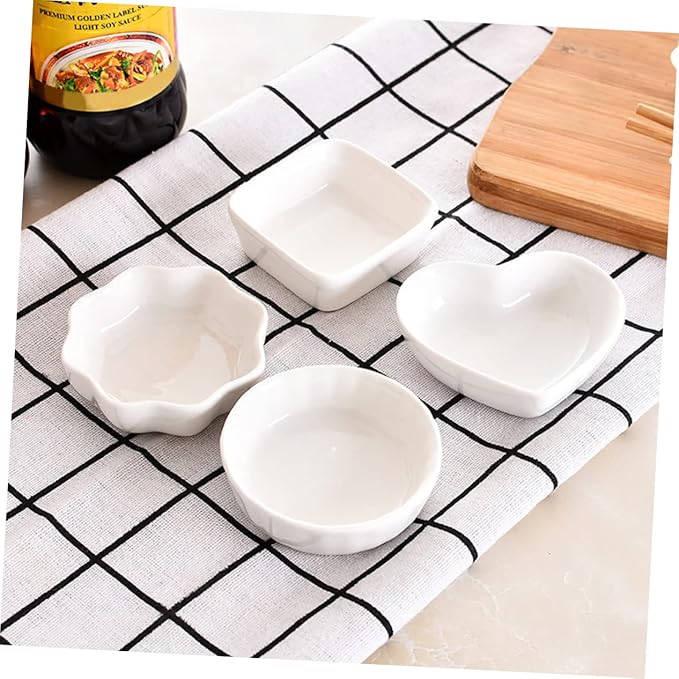 2PCS White Ceramic Dipping Dish Elegant Porcelain Appetizer Plates for Seasoning Sauce Desserts and Condiments Square Shape Lightweight Stackable Design