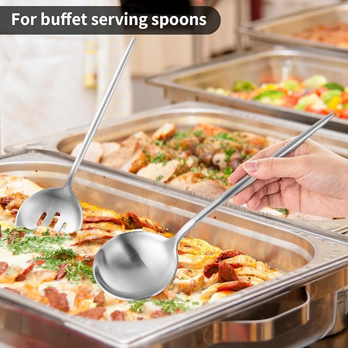 O.C.E. 4 Pieces Serving Spoons Set,10.3-Inch Large Serving Spoon,Including 2 Serving Spoon and 2 Slotted Spoon,Stainless Steel Flatware Serving Set,for Buffet,Banquet or Gift,Matte Silver
