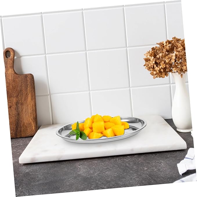 STOBAZA 1pc Stainless Steel Oval Snack Plate for Desserts Pastries and Appetizers Serving Tray for Home Dining Rooms Restaurants and Cafes