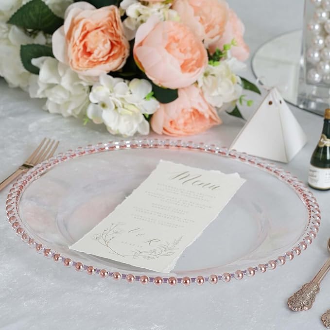Efavormart 6 Pack 12" Rose Gold Acrylic Round Charger Plates With Beaded Rim Dinner Charger Plates