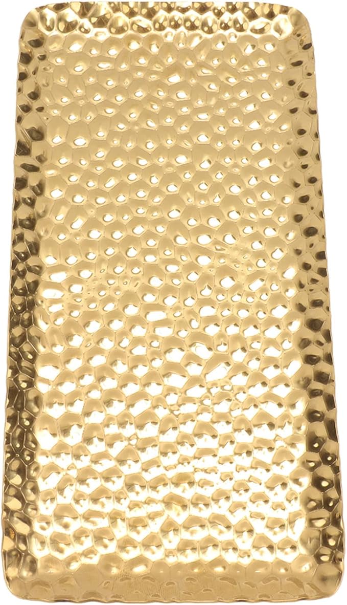 Mirrored Tray, Silver Trays for Serving,Hammered Tray Exquisite Odorless Stainless Steel Serving Tray for Living Room Bedroom Kitchen Bathroom 3.7 x 7.7in (Gold,Small)