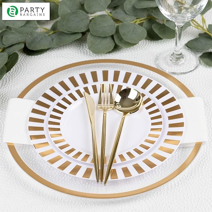 PARTY BARGAINS 13-Inch Charger Plates - 48 Pack, Clear Gold Rim, Heavy-Duty Disposable Chargers for Elegant Dining - Ideal for Weddings and Formal Events