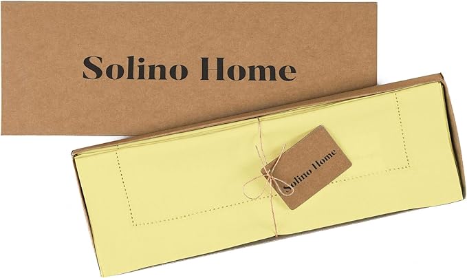 Solino Home Yellow Placemats Set of 6 - Cotton Linen Hemstitch Placemats 14 x 19 Inch for Spring, Easter