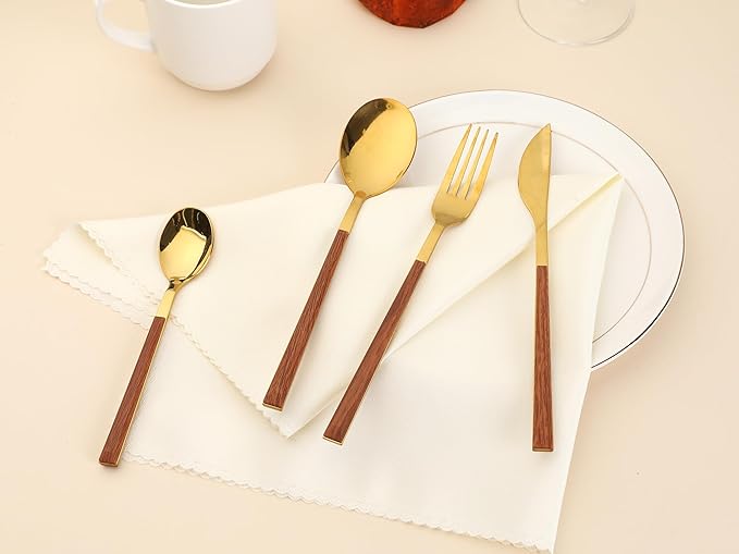 4 Piece Silverware Set, Stainless Steel Flatware, Mirror Polished Cutlery Set with Knife, Serving Utensils Set for Kitchen Eat 4 PCS Gold