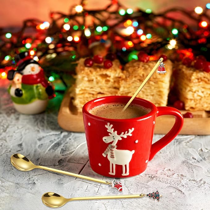 10 Pieces Christmas Stirring Spoons Stainless Steel Coffee Dessert Teaspoons Christmas Tableware Spoons for Xmas Party Table Decorations
