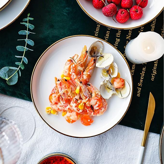 18 Piece Dinnerware Set Service for 4 People, Plates and Bowls Sets, Round Gold Trim Ceramic Dinner Set, Porcelain Dinnerware Set Dish Set, Tableware Multiplayer Set Salad Bowl Home GIF