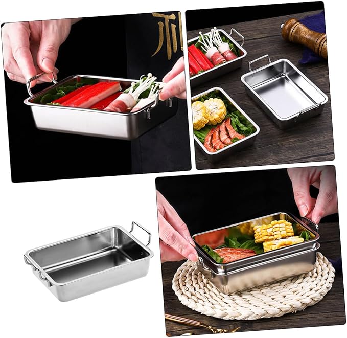 1Pc Stainless Steel Food Serving Tray with Handles Practical Snacks Display Plate for Fried Chicken Fruits and Dried Fruits Elegant Silver Design