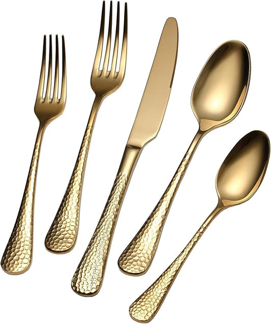 Quality Material Silverware Set with Squared Edge,18/10 Stainless Steel Cutlery Set,20 Piece Flatware Set,Service for 4,Dishwasher Safe(20)(gold)