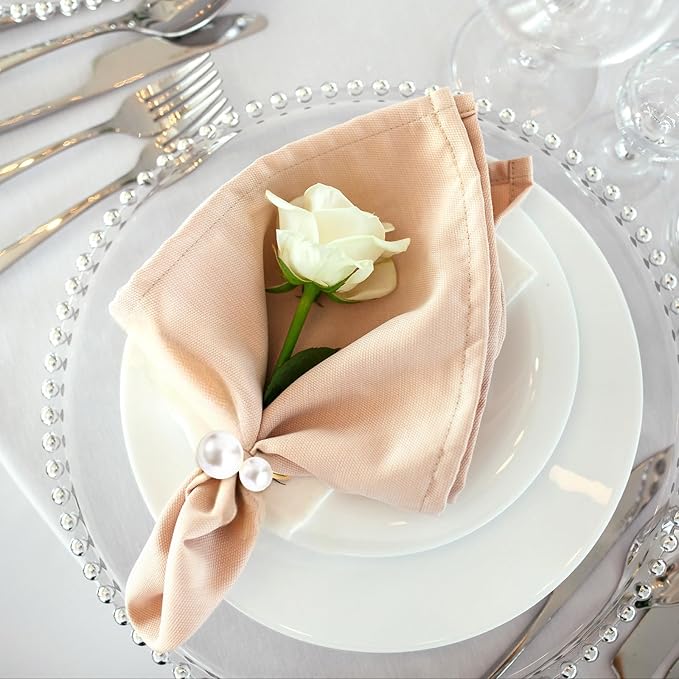 50 Pcs Pearl Napkin Rings, Gold Napkin Ring Holders Elegant Delicate Serviette Ring Buckle for Wedding Gathering Birthday Banquet Party Business Dinner Formal or Casual Dining Table Decor