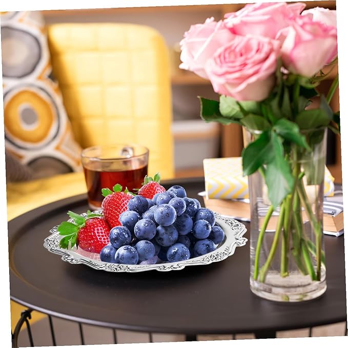 Healifty Vintage Iron Trinket Dish Serving Tray Silver Decorative Dessert Platter for Weddings Dining and Jewelry Storage Multifunctional Party Display