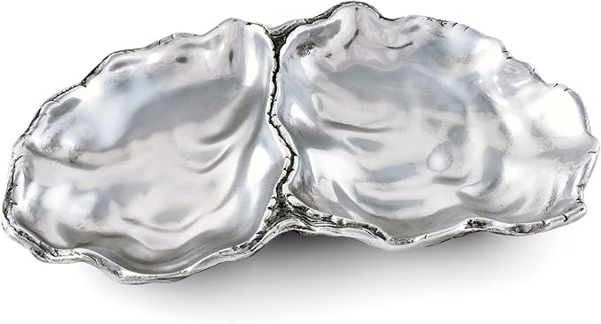 Arthur Court Aluminum Oyster Vanity Tray, Desktop Storage Organizer, Catchall, Valet, Nightstand or Dresser/Serving Food Tray Coastal Décor - 6 inch x 10 inch