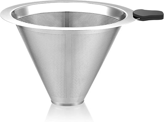 Pour Over Coffee Dripper, Fine Mesh Double Layer Stainless Steel Coffee Filter, Metal Cone Pour Over Coffee Filter Single Cup Coffee Maker 1-2 Cup