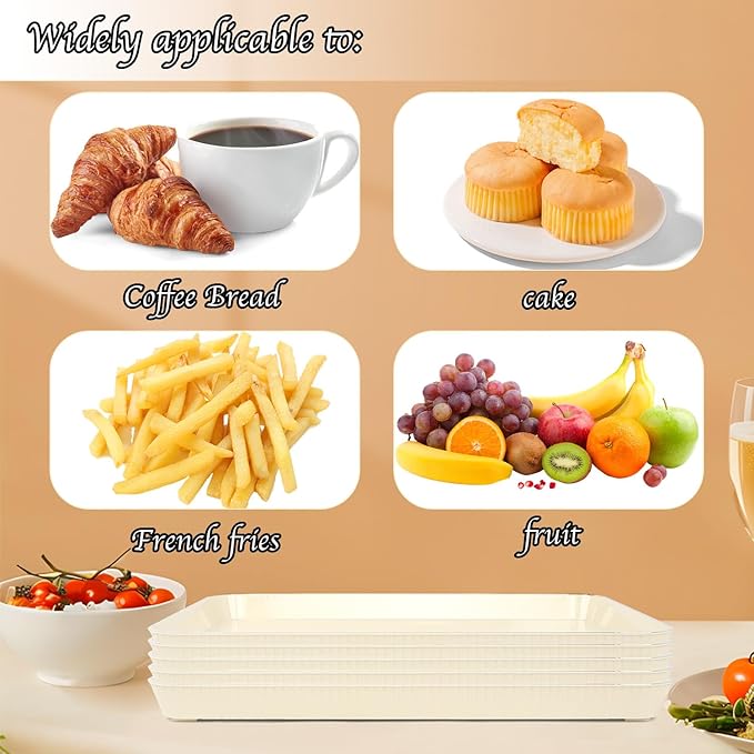 Serving Tray,6 Pack Plastic Serving Trays Food Tray Serving Platter, Party Platters Cafeteria Trays for Party, Kitchen, Entertaining, Fruit, Appetizer (14" L x 10" W x 1.1" H)