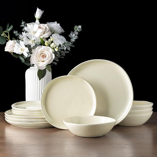 AmorArc Ceramic Dinnerware Sets,Handmade Reactive Glaze Plates and Bowls Sets,Highly Chip and Crack Resistant | Dishwasher & Microwave Safe Dishes Set, Service for 8 (24pc)