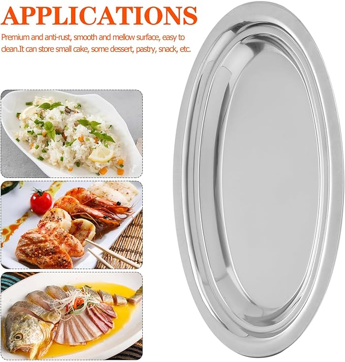 Alipis 1pc Stainless Steel Oval Plate Heavy-duty Steaming Dish for Fish Snacks Brushed Serving Tray for Desserts Fruits and Appetizers Kitchen Restaurant