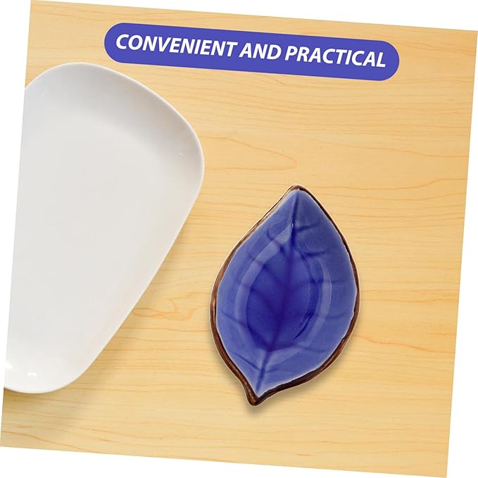 PRETYZOOM 4pcs Leaf Shape Ceramic Appetizer Plates Stylish Porcelain Dipping Bowls for Sauces Snacks and Seasonings Elegant Ice Crackle Glaze Design Yellow Lake Blue and Green