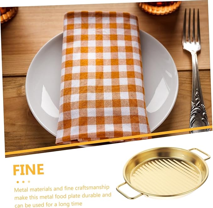 PRETYZOOM Gold Serving Tray Metal Snack Plate Lids Cooking Tray for Fried Chicken Snack Serving Dish Handle