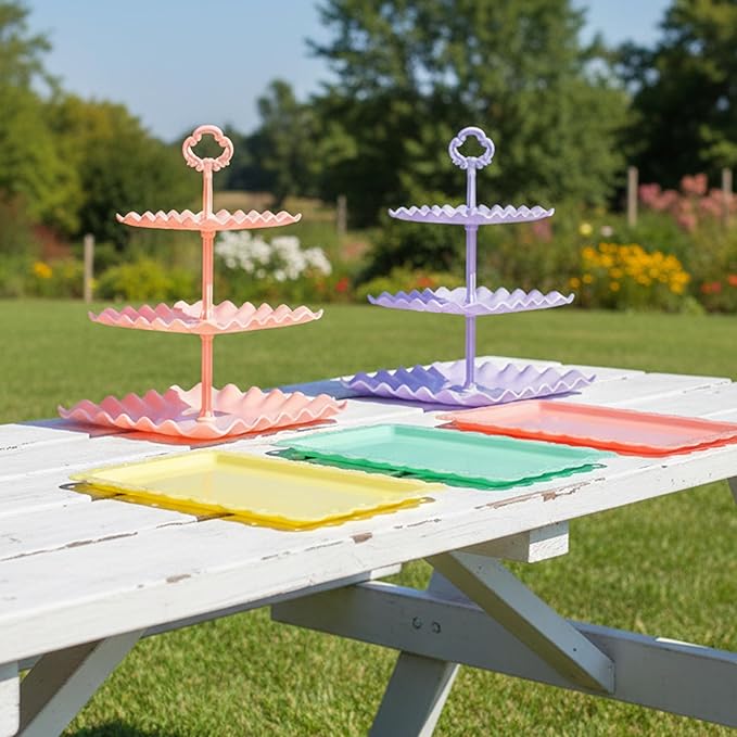 NWK 5 Piece Cake Stand Set with 2 x Large 3-Tier Cupcake Stands, 3 x Appetizer Trays, for Wedding Birthday Baby Shower Tea Party Decorations (Colorful)