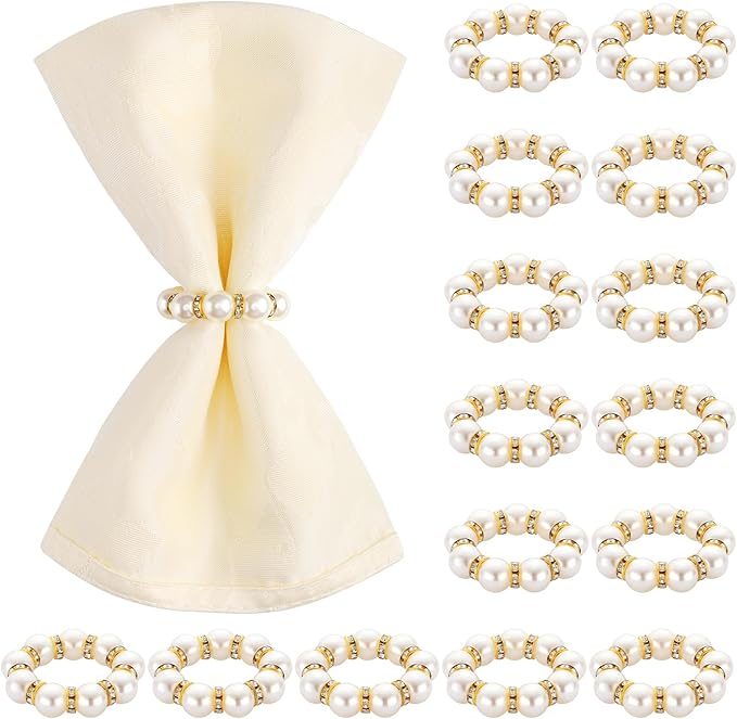 Suream 1.6 Inch Napkin Rings, Table Napkin Holder for Wedding Party Birthday Banquet Table Decor(Set of 15, White and Gold)