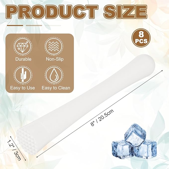 uxcell 8 Pcs Cocktail Muddler, 8 Inch PP Drink Muddler Bar Accessories Tools Ice Crusher for Home Party Cocktail Fruit Drinks, White (Thick)