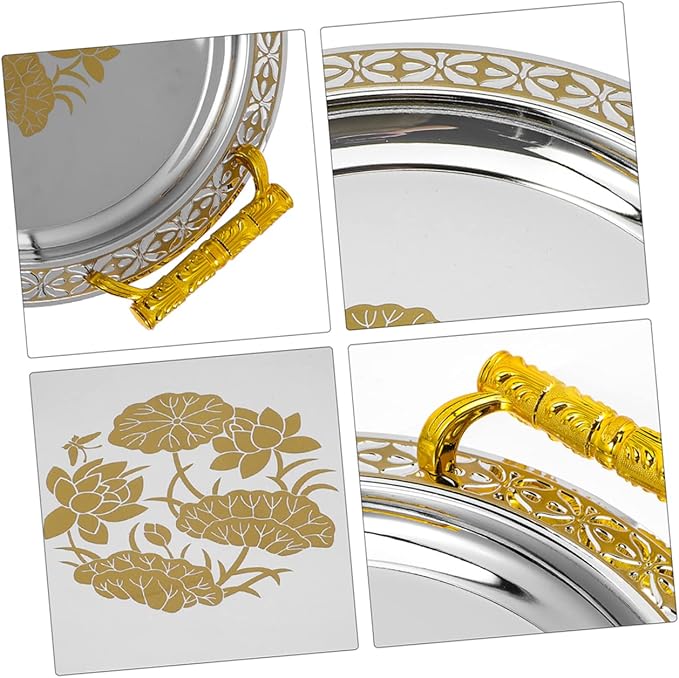 IMIKEYA Decorative Tray Gold Pattern Serving Dish Multi-Functional Snack Storage Plate Home Supplies Tea Cup Tray