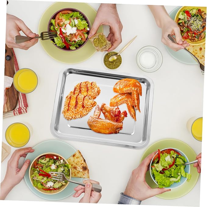 Luxshiny Rectangular Stainless Steel Tray for Serving Baking Multi Use for Desserts Dumplings Snacks Easy to Clean Design