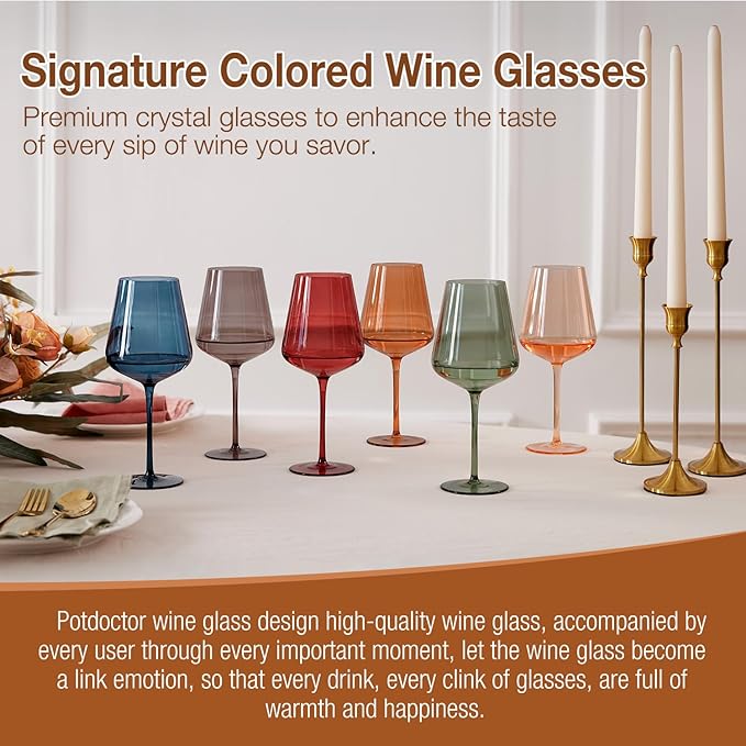 Colored Wine Glasses Set of 6-17oz, Hand Blown Crystal Colorful Wine Glasses with Long Stem,Unique Gift for Wedding, Birthday,Christmas