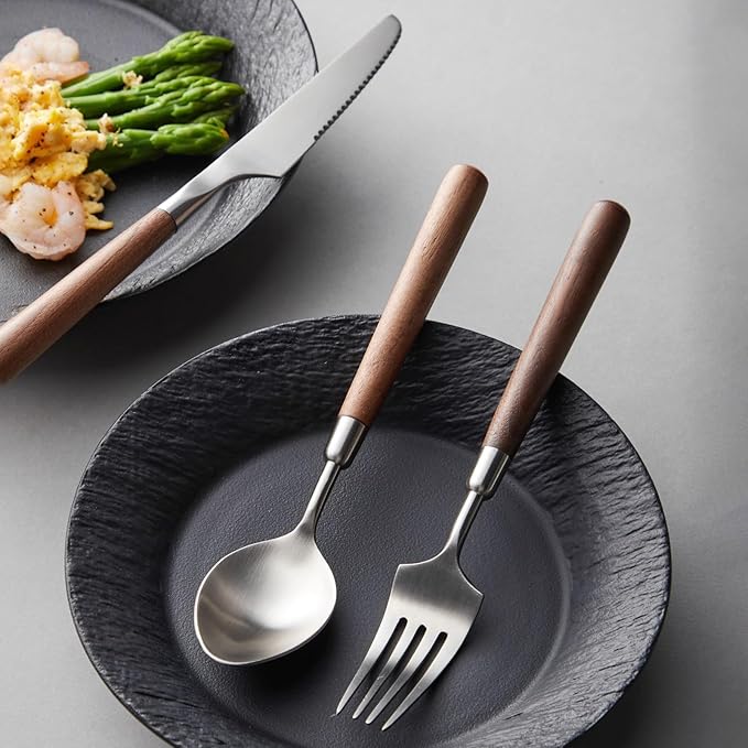 8-piece wooden handle silverware set, utensil set, flatware set, cutlery sets, weddings hotel banquets Wooden Handle home use service for 2 Spoons And Forks Set
