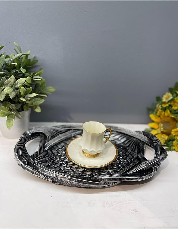 Tray Decorative Polyester Serving Tray Silver Black Antique Abstract Style for Home Decor, One Piece - Silver Black Antique, One Size