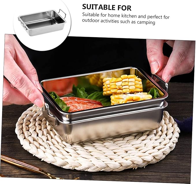 Ciieeo 1Pc Stainless Steel Food Tray with Handles Snack Holder for Fruits Snacks Rustproof Silver Serving Dish Easy to Clean Barbecue Plate for Home Use