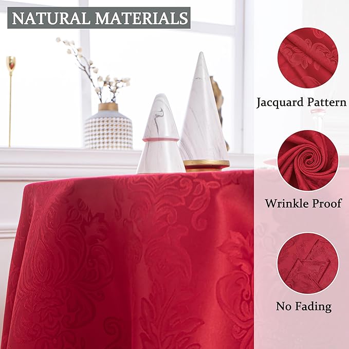 Rectangle Table Cloth Linen Farmhouse Stainproof Waterproof Washable Polyester Oblong Rectangular Fabric Table Cover for Kitchen Dining Dinner (red, 70" (Round))
