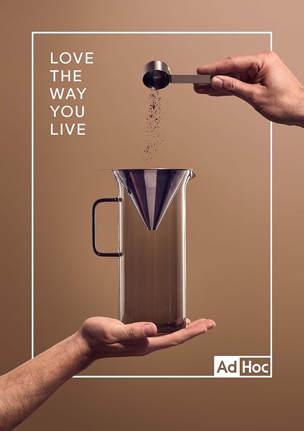 AdHoc Pour Over Coffee Maker - Manual Brewer for Ground Coffee - Reusable Stainless Steel Filter - Heat-Resistant Glass Coffee Dripper - Dishwasher Safe