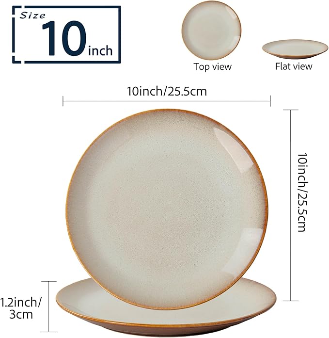 Dinner Plates Set of 6, 10 Inch Ceramic Plates – Porcelain Dinner Plates for Kitchen, Serving & Everyday Use, Microwave & Dishwasher Safe