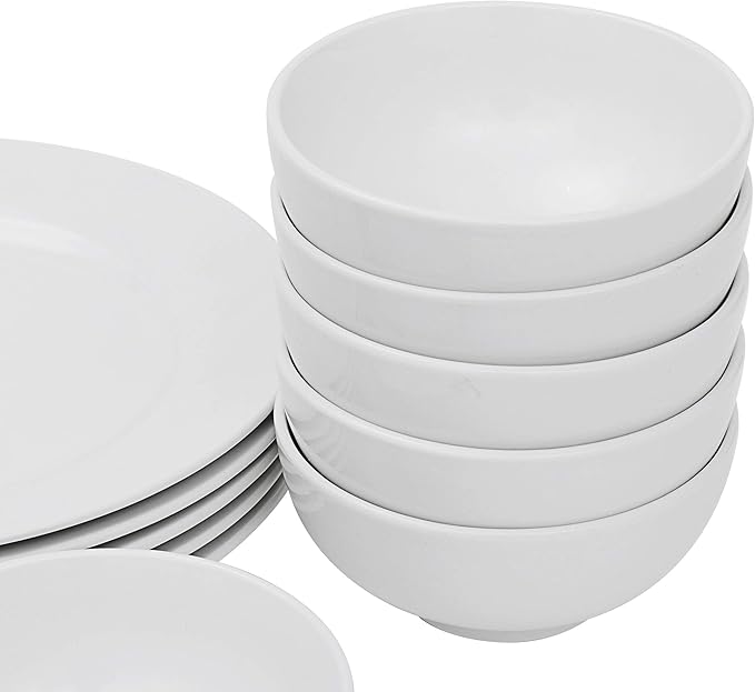 Smartxchoices 18-Piece White Dinnerware Set, Service for 6, Plates, Dishes, Bowls Sets, Dishwasher and Microwave Safe
