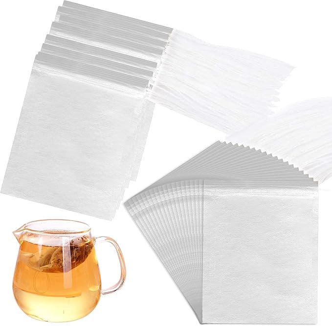 Numola Disposable Drawstring Tea Filter Bags, Empty Tea Bags Corn Fiber Natural Material Tea Infuser Bag for Herb & Tea Loose Leaf Tea 200 Pcs (4.2" x 3.2")