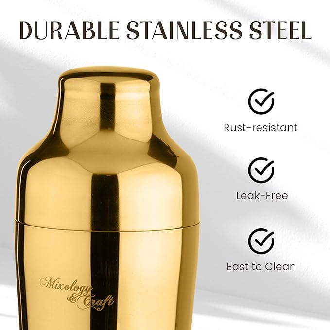 Mixology & Craft Bartender Kit: 10-Piece Cocktail Shaker Set with Dark Bamboo Stand | Complete Cocktail Kit Gift Set | Top Bartender Gifts for Men & Women | Leak-Proof Design (Gold)