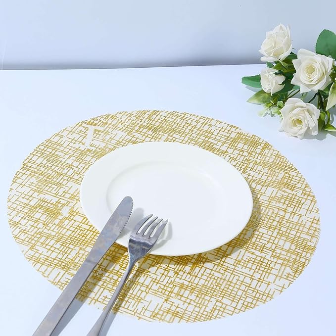 20 Pack 13" Gold Glitter Mesh Placemats - Round Disposable Durable Perfect for Parties and Events