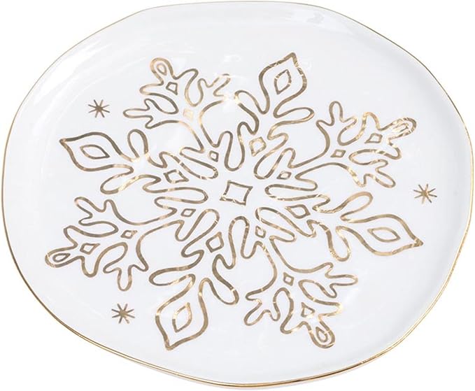 Santa Barbara Design Studio 4-Piece Christmas Appetizer Plate Set White Ceramic Small Plates, 6" Diameter, Gold Foil Snowflake
