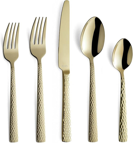 Amefa Felicity 18/0 Stainless Steel Flatware Set - Matte Champagne - 20 Piece Place Setting - Service for 4 - Fork Spoon Knife Trio - Cutlery Collection - Flatware Collection - Silverware Set