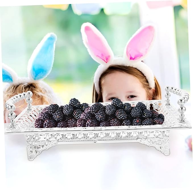 Nordic Style Metal Fruit Plate with Handle Mirrored Snack Tray for Fruits and Appetizers Silver Color Decorative Serving Tray for Residential and Commercial Use