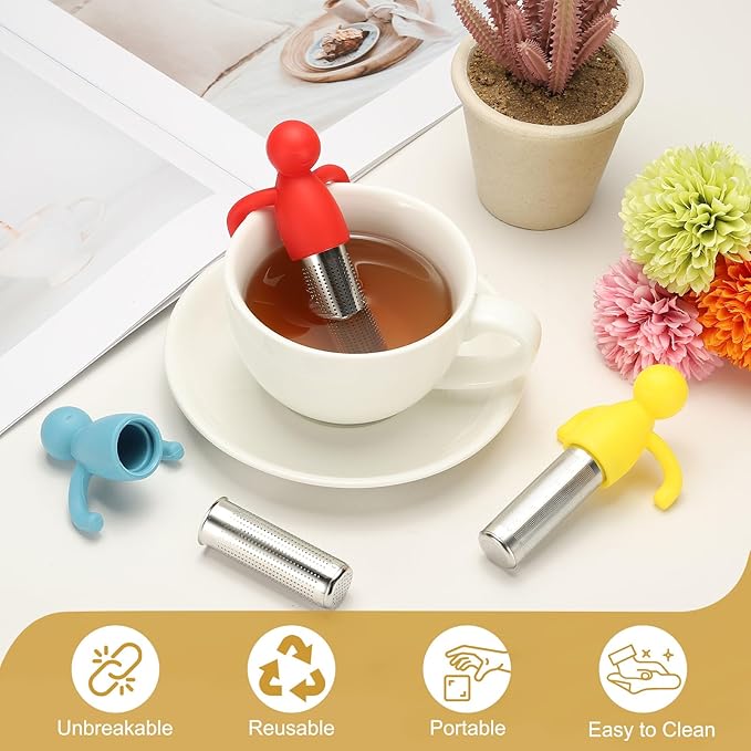 uxcell 2 Pcs Cute Tea Infuser, Stainless Steel Loose Leaf Tea Steeper Filter with Silicone Handle Reusable Coarse Pores Mesh Strainer Diffuser for Teacups Teapots Mugs, Rose Red