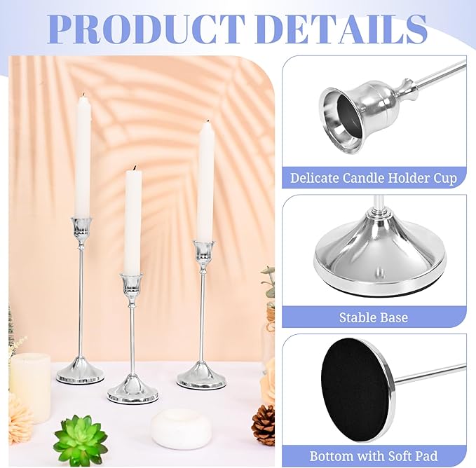 Candlestick Holders 45 PCS, Metal Taper Candle Holder, Silver Candle Holders for Pillar Candles, Vintage Dining Table Centerpiece Decorations for Wedding Party Christmas Halloween Decor