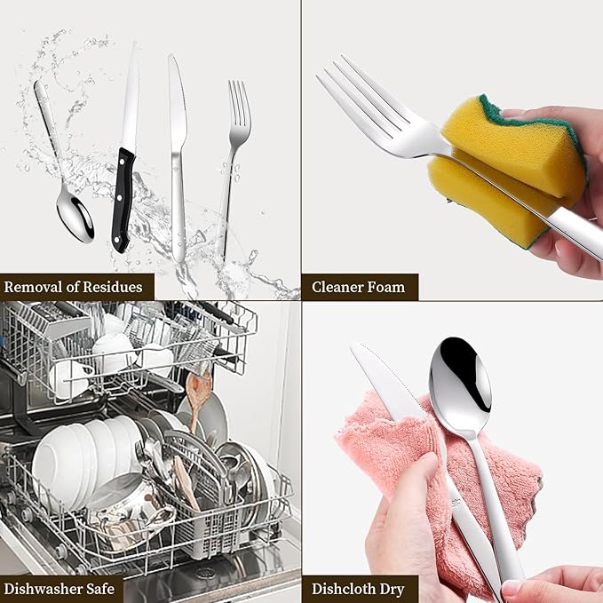 58-Piece Silverware Set Service for 10 - Stainless Steel Flatware Cutlery Set - Knives Forks and Spoons Utensil Sets for Home Kitchen Restaurant Hotel, Mirror Polished, Dishwasher Safe