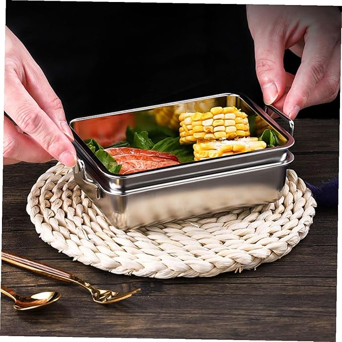 VILLCASE Stainless Steel Food Serving Tray with Handles Small Multi-Purpose Vegetable Plate Rustproof Silver Platter for Snacks Fruits and Roasted Dishes Easy-Clean Kitchen Tray