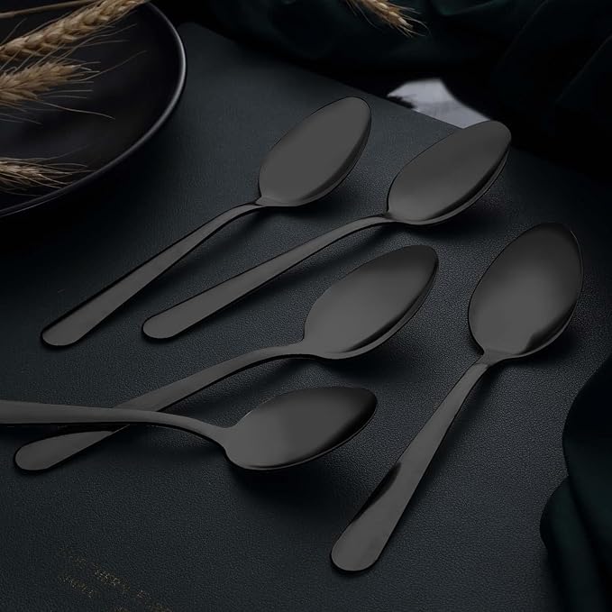 Unokit Dinner Spoons Set 24 Pieces (7.4 inch) - Stainless Steel silverware, Tablespoon, Silverware Spoons Only for Home, Kitchen or Restaurant - Mirror Polished, Dishwasher Safe, Black