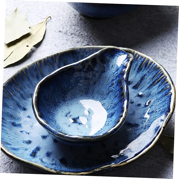 Happyyami Nordic Blue-eating Owl Ceramic Sauce Bowl Multi-function Dipping Plate for Household Kitchen