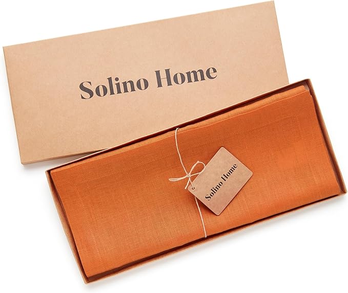 Solino Home Linen Pumpkin Table Runner 60 Inches - 100% Pure Linen Farmhouse Short Table Runner 14 x 60 Inch Ideal for Dresser and Coffee Tables - Fete - Holiday